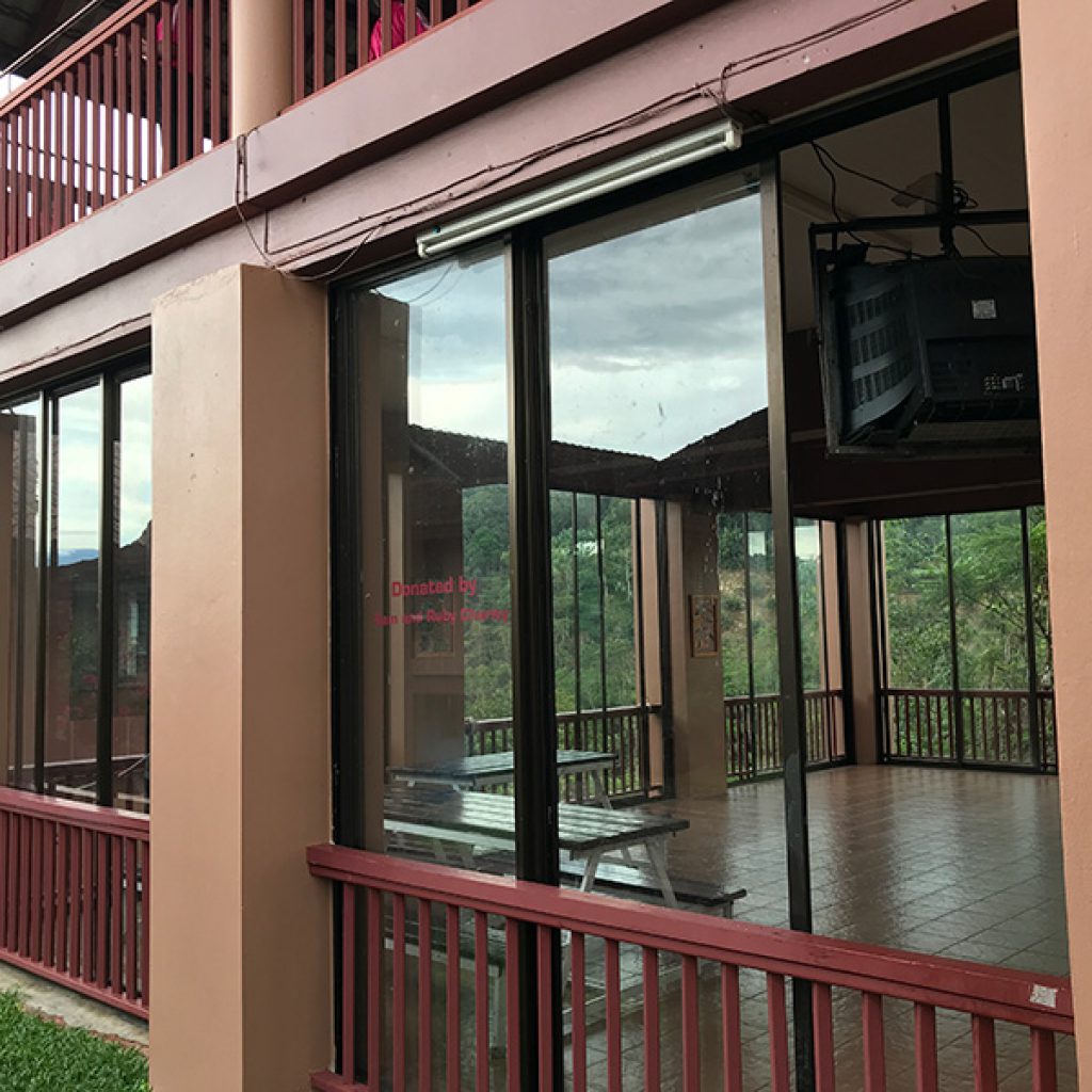 Front view of the canteen shows installed glass windscreens.